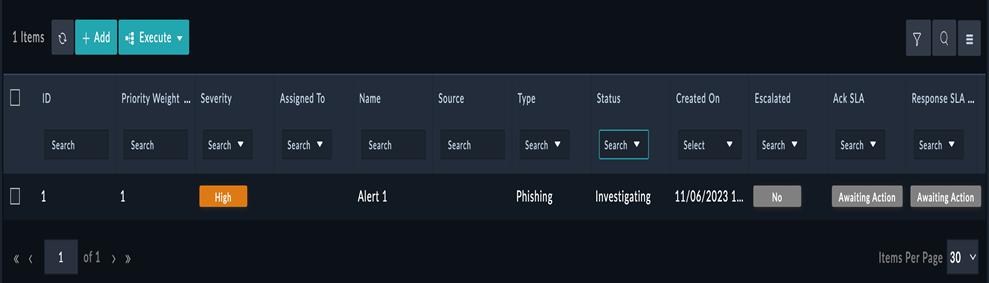 An alert grid creating using the grid directive