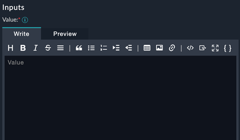 Example of markdown editor directive used in the Value field