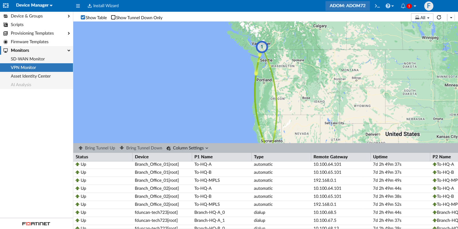 VPN Monitor | FortiManager 7.2.9 | Fortinet Document Library