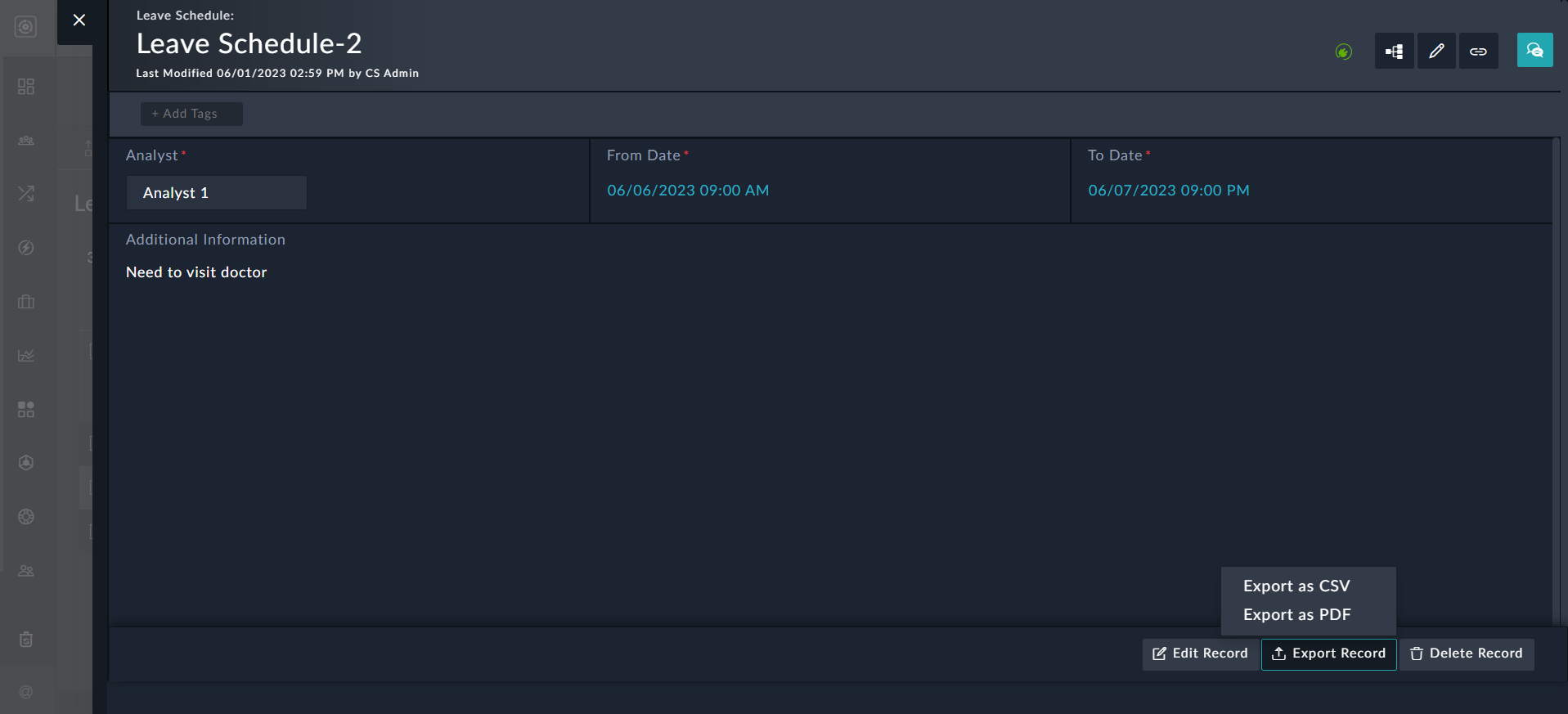 Leave Schedule Record