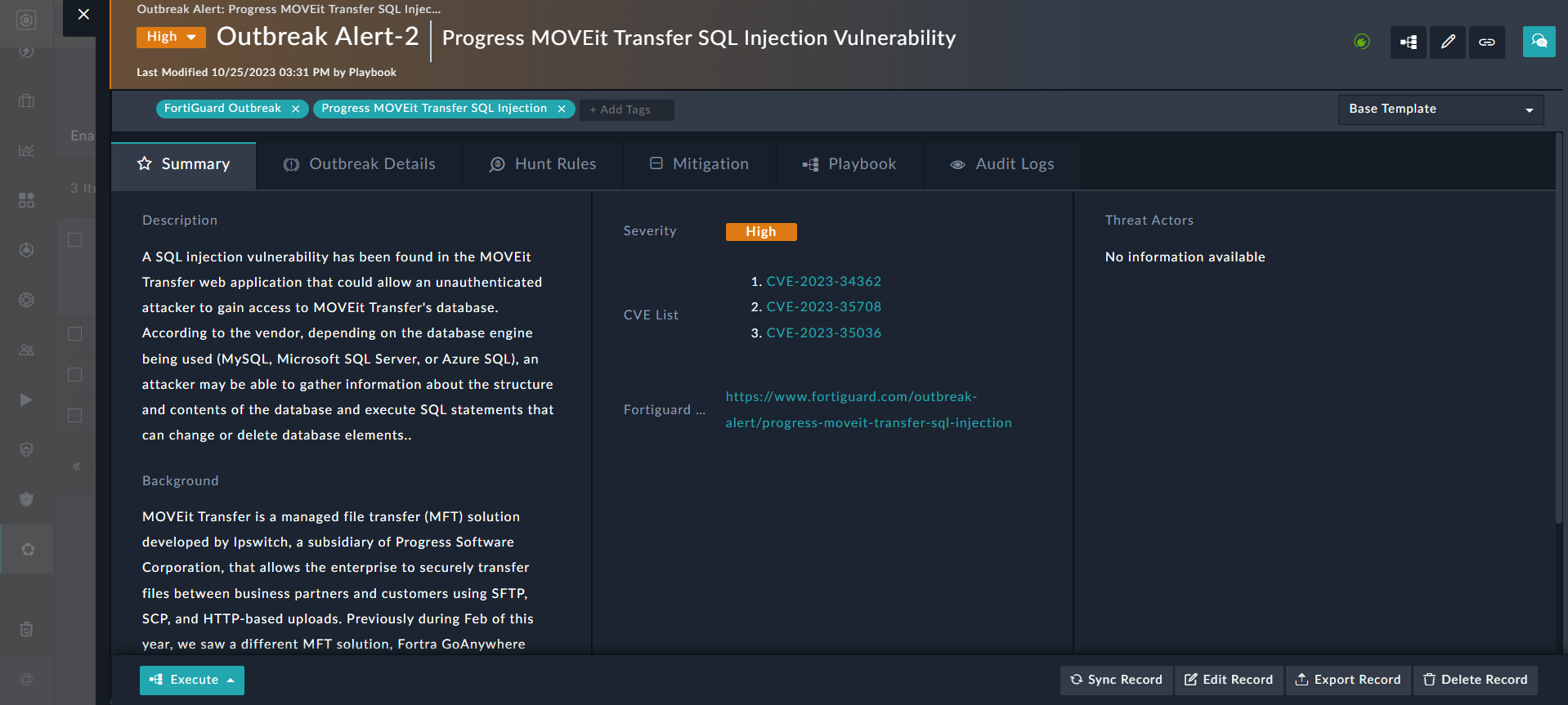 Outbreak Alert Detail View