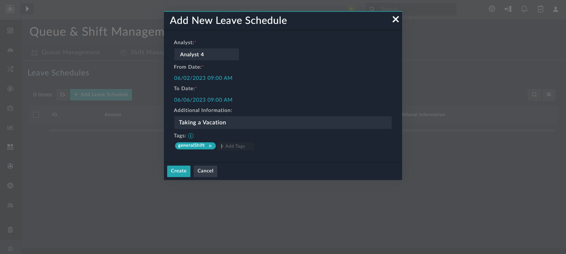 Adding a new leave schedule